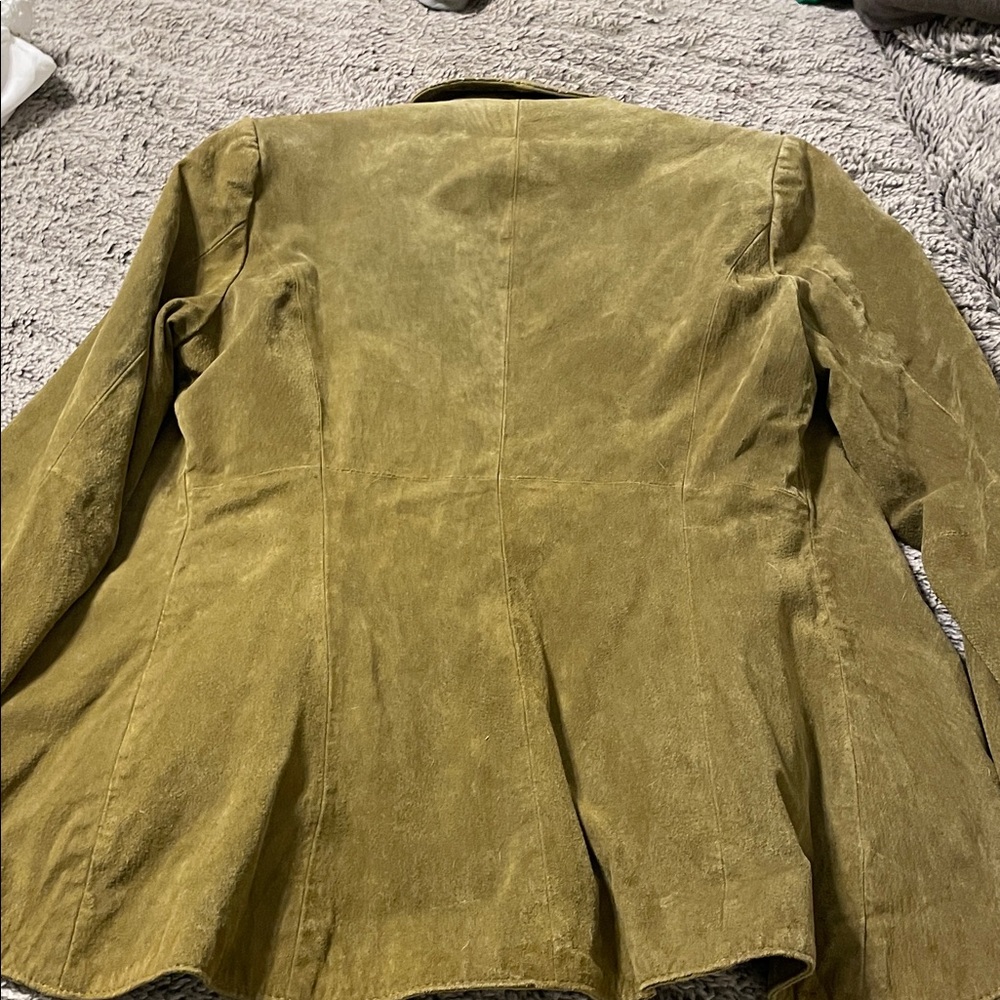 IMAN Olive Green Suede Open-Front Blazer with Embellished Collar 💯 leather - Picture 7 of 8